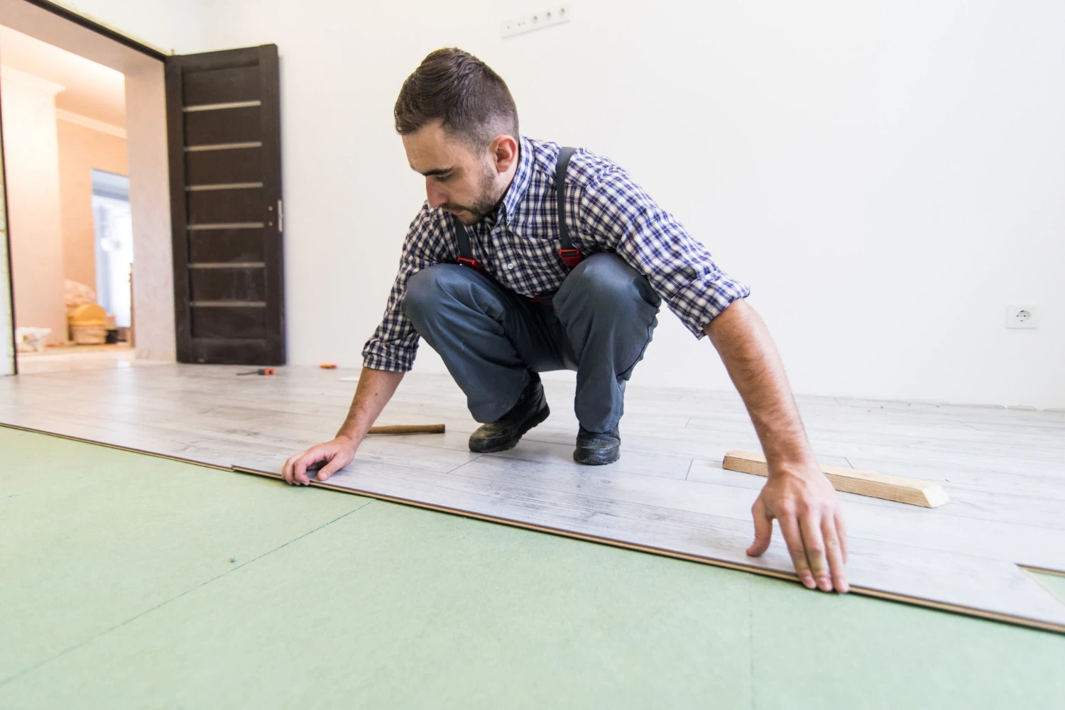 Fresh flooring installation with wood tones and clean lines